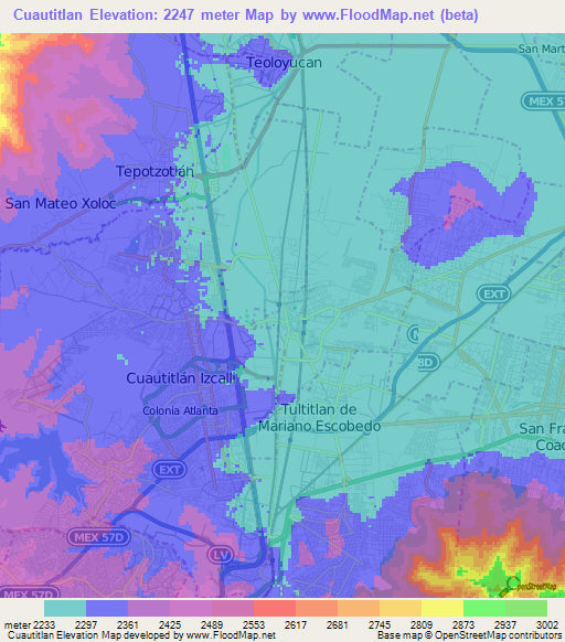 Cuautitlan,Mexico Elevation Map