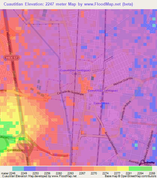 Cuautitlan,Mexico Elevation Map