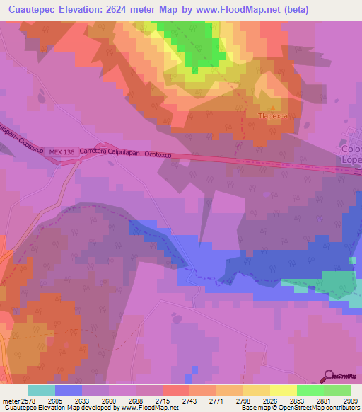 Cuautepec,Mexico Elevation Map