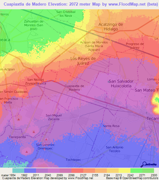 Cuapiaxtla de Madero,Mexico Elevation Map