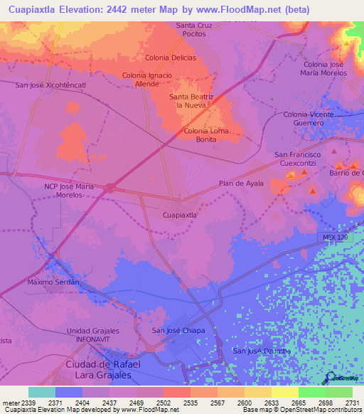 Cuapiaxtla,Mexico Elevation Map