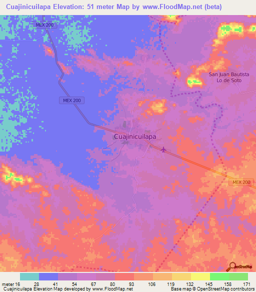 Cuajinicuilapa,Mexico Elevation Map