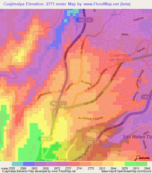 Cuajimalpa,Mexico Elevation Map