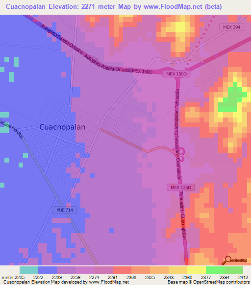 Cuacnopalan,Mexico Elevation Map