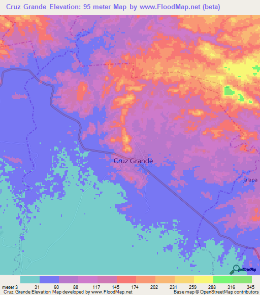 Cruz Grande,Mexico Elevation Map