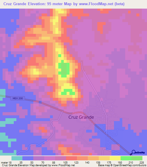 Cruz Grande,Mexico Elevation Map