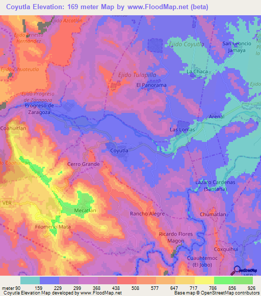 Coyutla,Mexico Elevation Map