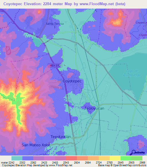 Coyotepec,Mexico Elevation Map