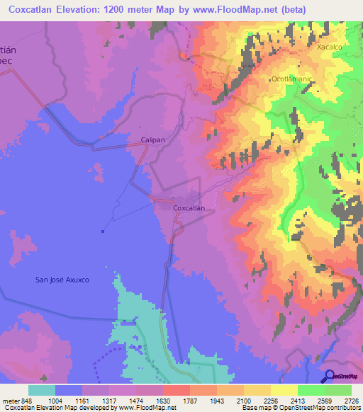 Coxcatlan,Mexico Elevation Map