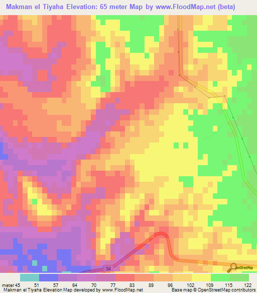 Makman el Tiyaha,Egypt Elevation Map