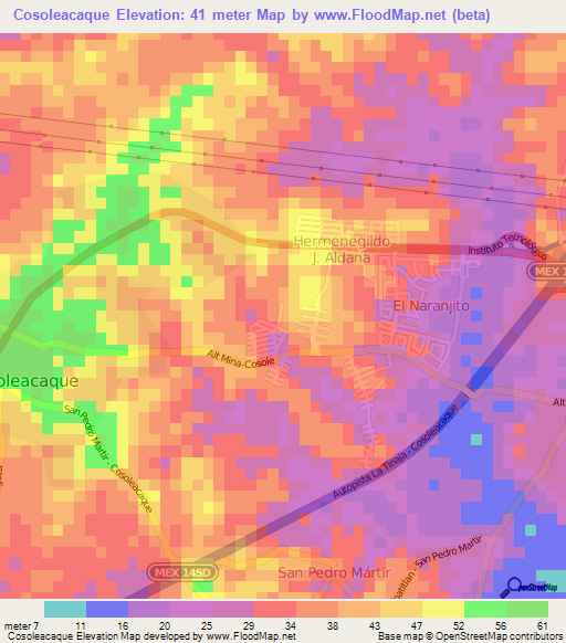 Cosoleacaque,Mexico Elevation Map