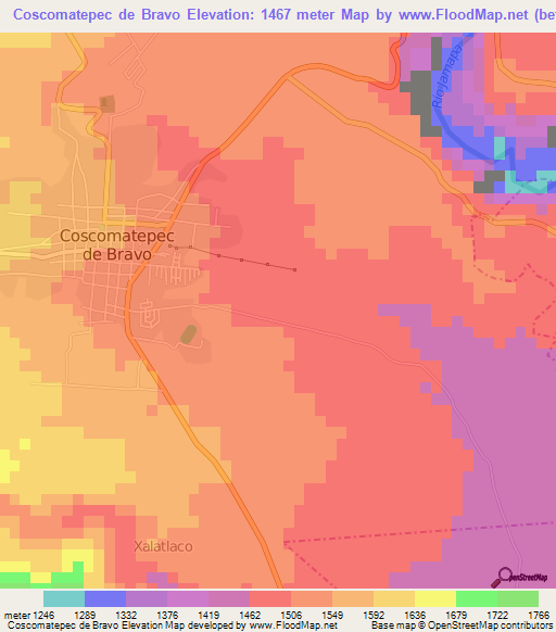 Coscomatepec de Bravo,Mexico Elevation Map