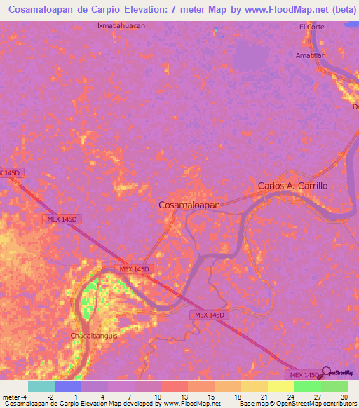 Cosamaloapan de Carpio,Mexico Elevation Map