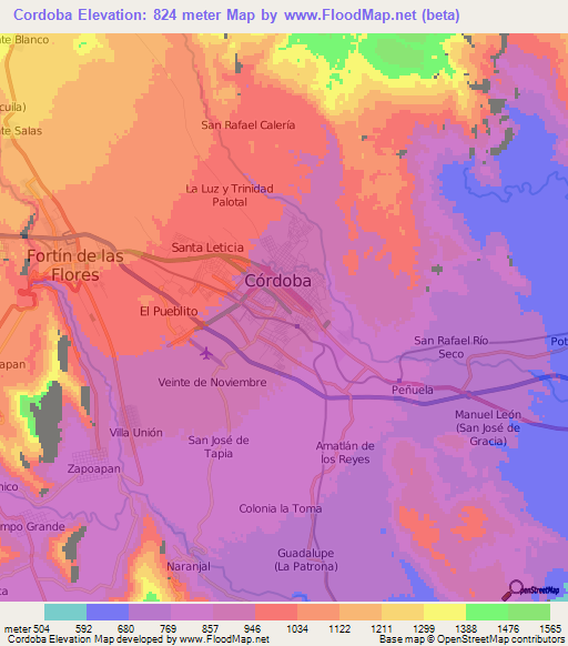 Cordoba,Mexico Elevation Map