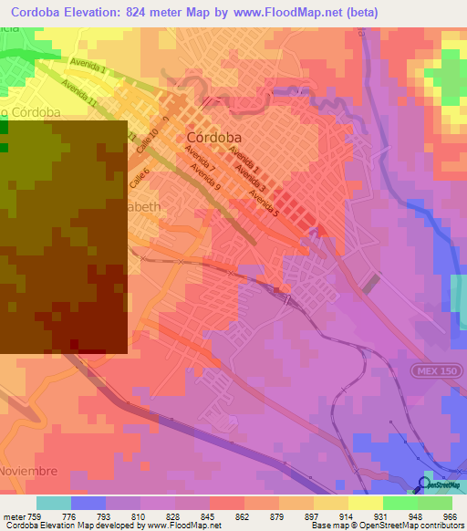 Cordoba,Mexico Elevation Map