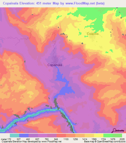 Copainala,Mexico Elevation Map