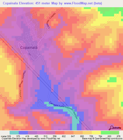 Copainala,Mexico Elevation Map