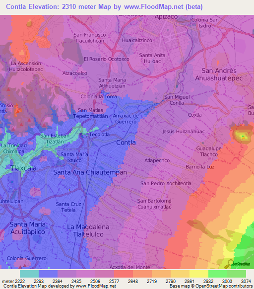 Contla,Mexico Elevation Map