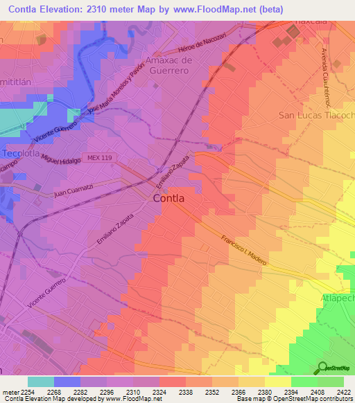 Contla,Mexico Elevation Map