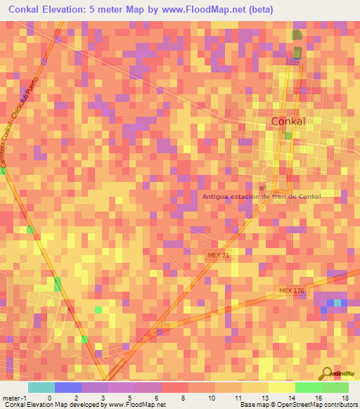 Conkal,Mexico Elevation Map