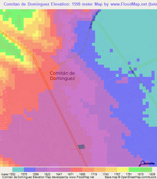 Comitan de Dominguez,Mexico Elevation Map