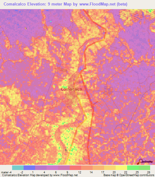 Comalcalco,Mexico Elevation Map