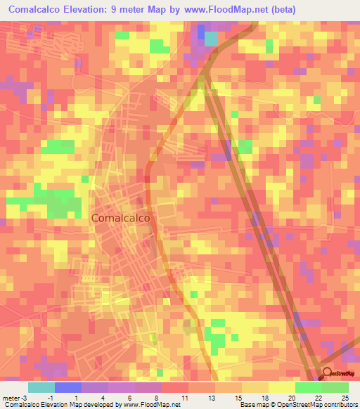 Comalcalco,Mexico Elevation Map