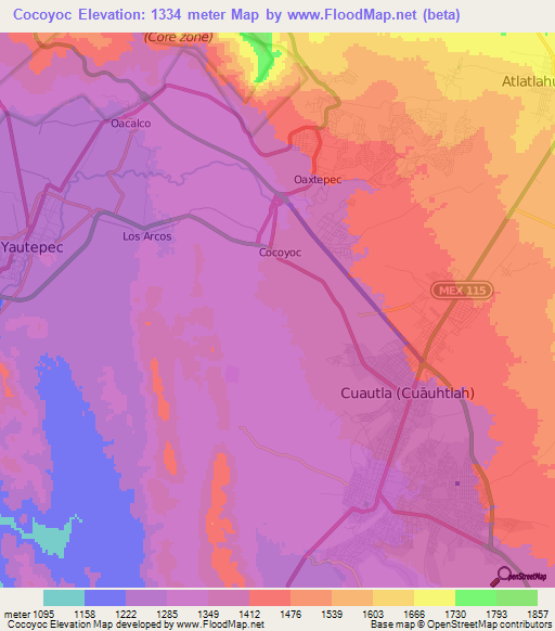 Cocoyoc,Mexico Elevation Map