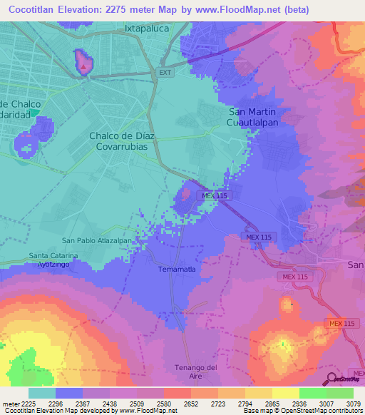 Cocotitlan,Mexico Elevation Map