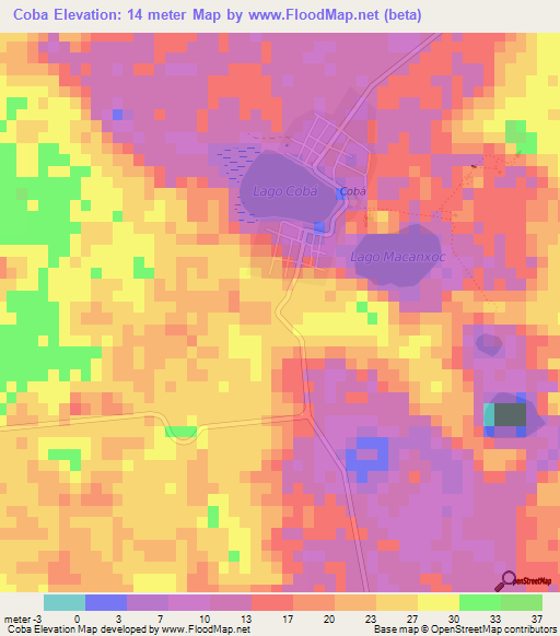 Coba,Mexico Elevation Map