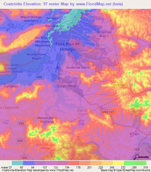 Coatzintla,Mexico Elevation Map