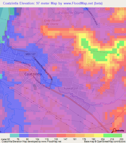 Coatzintla,Mexico Elevation Map