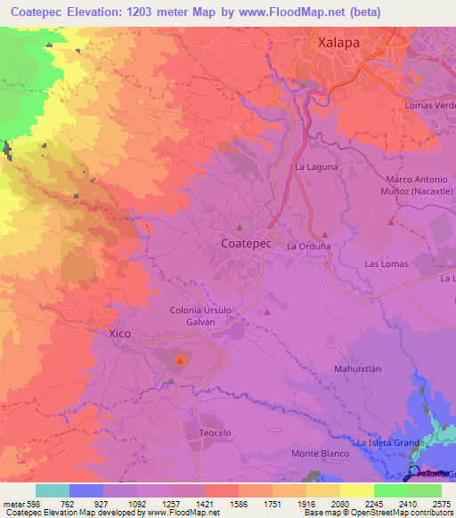 Coatepec,Mexico Elevation Map