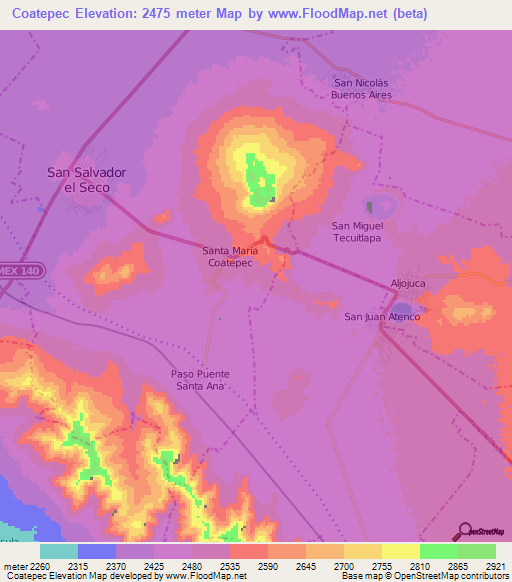 Coatepec,Mexico Elevation Map