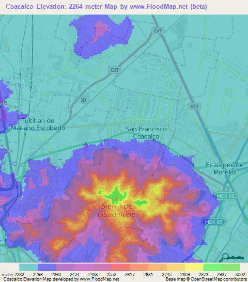 Coacalco,Mexico Elevation Map