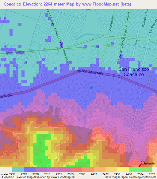 Coacalco,Mexico Elevation Map