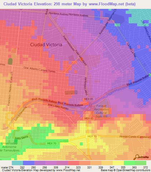 Ciudad Victoria,Mexico Elevation Map