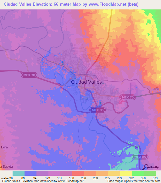 Ciudad Valles,Mexico Elevation Map