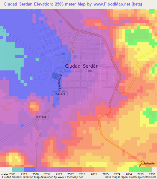 Ciudad Serdan,Mexico Elevation Map