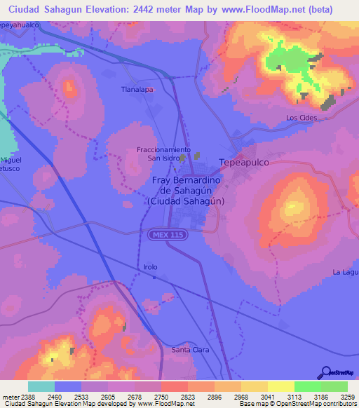 Ciudad Sahagun,Mexico Elevation Map