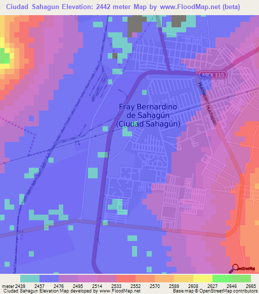 Ciudad Sahagun,Mexico Elevation Map