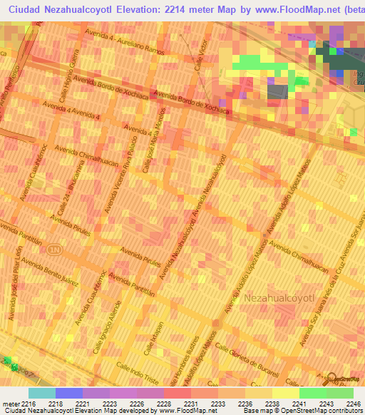 Ciudad Nezahualcoyotl,Mexico Elevation Map