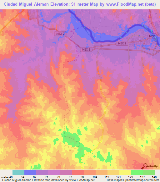 Ciudad Miguel Aleman,Mexico Elevation Map