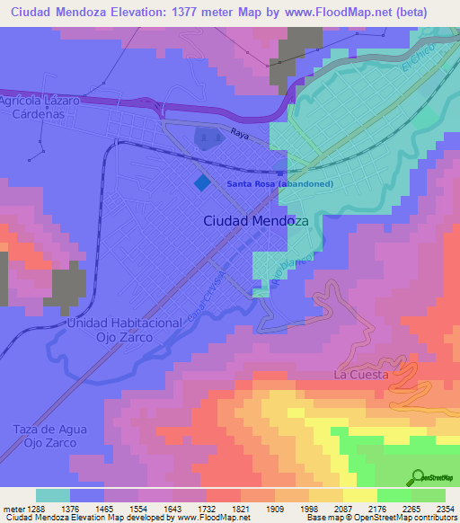 Ciudad Mendoza,Mexico Elevation Map