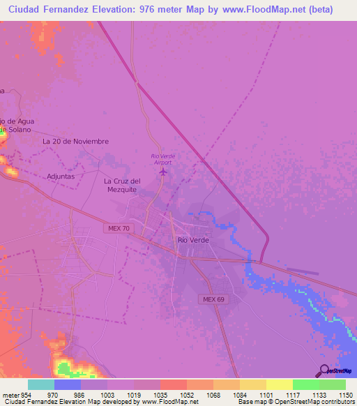 Ciudad Fernandez,Mexico Elevation Map