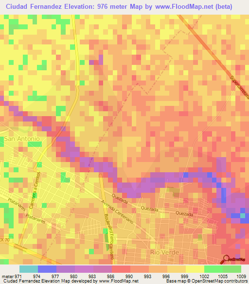 Ciudad Fernandez,Mexico Elevation Map