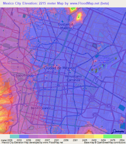 Mexico City,Mexico Elevation Map