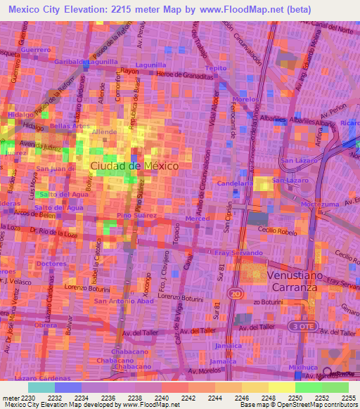 Mexico City,Mexico Elevation Map