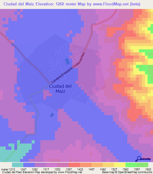 Ciudad del Maiz,Mexico Elevation Map