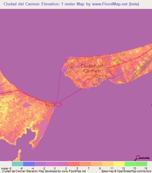 Ciudad del Carmen,Mexico Elevation Map